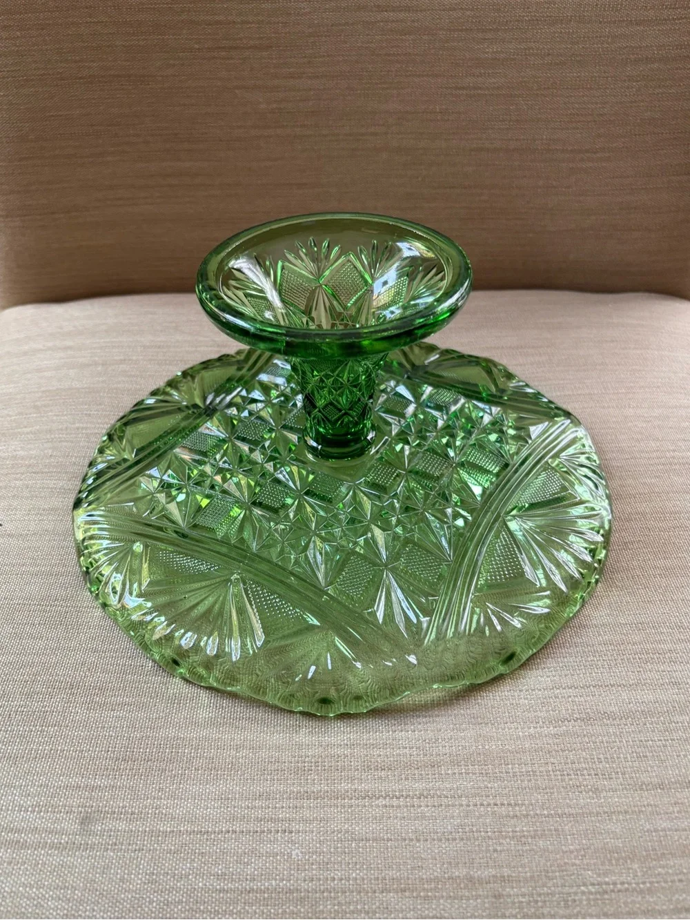 Vintage green glass cake stand
